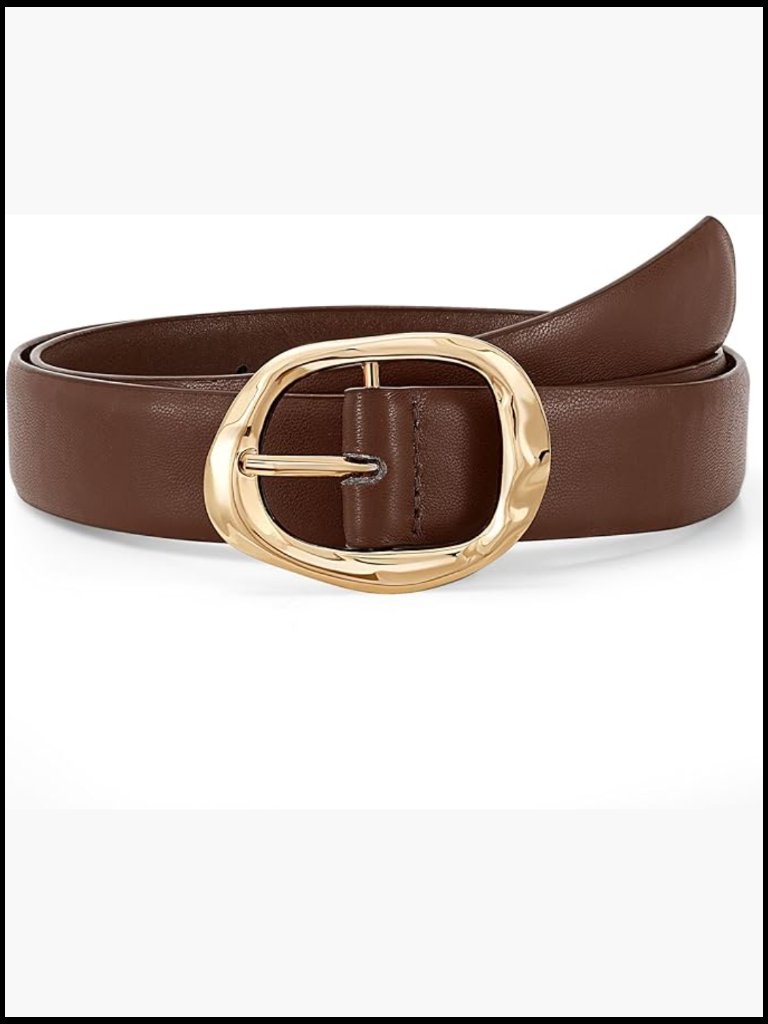 Faux Leather Belt With Gold Buckle For Jeans And Pants